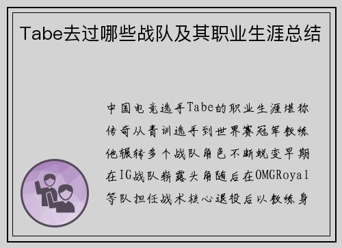 Tabe去过哪些战队及其职业生涯总结